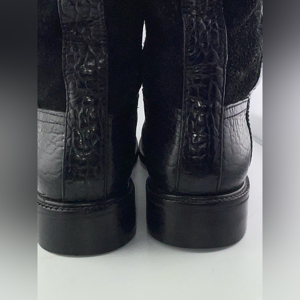 Tory Burch Corey Mid Calf Flat Leather Embossed Black  Suede Boots Size 7M​​​​​​ - Picture 10 of 13